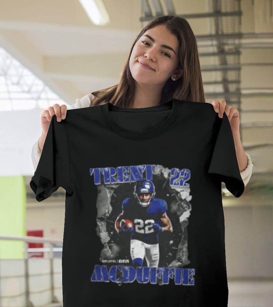 Trent McDuffie 22 Football Player Dynamic Blue Jersey Burst T-Shirt