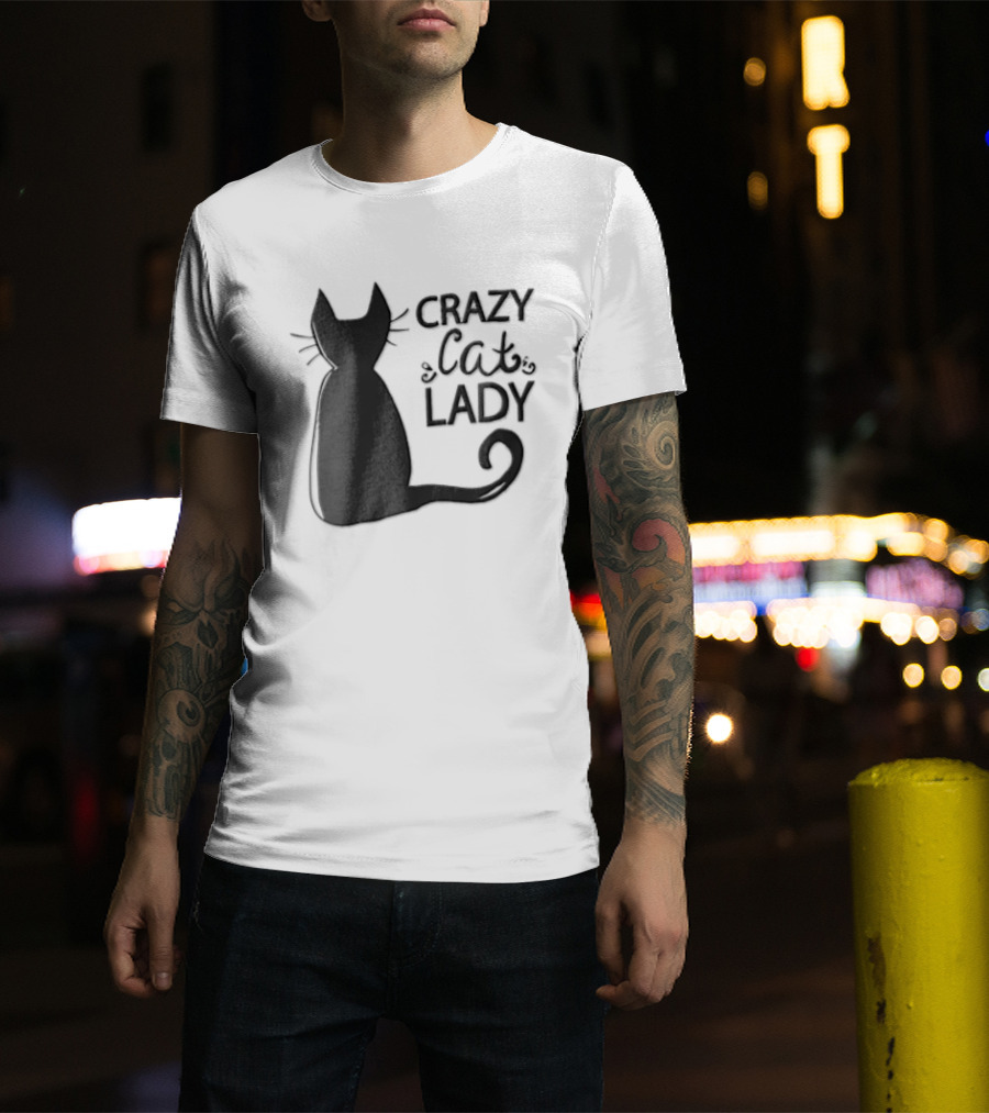 Crazy Cat Lady Black Cat Silhouette Sitting Tail T-Shirt