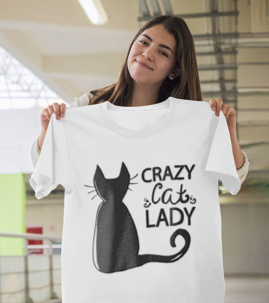 Crazy Cat Lady Black Cat Silhouette Sitting Tail T-Shirt