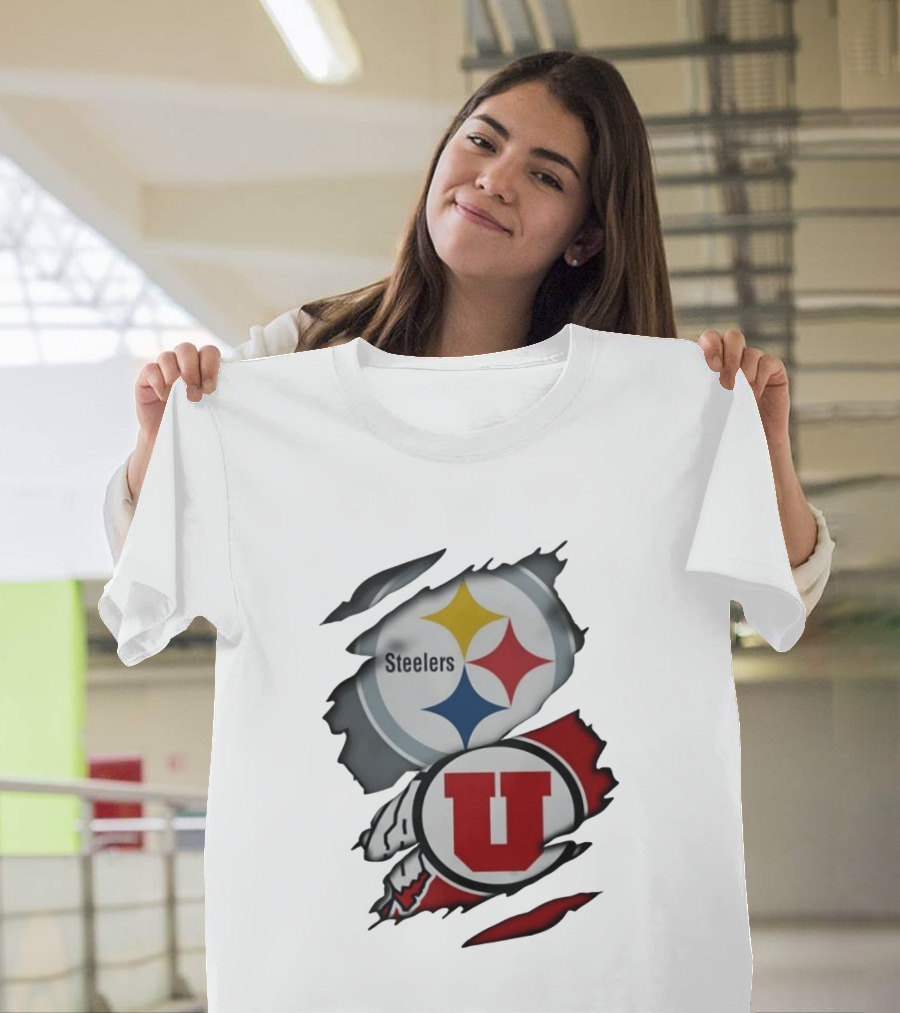 Pittsburgh Steelers Utah Utes Ripped Skin Fan T-Shirt