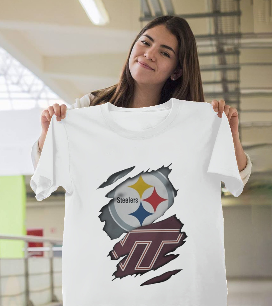 Pittsburgh Steelers Virginia Tech Hokies Distressed T-Shirt
