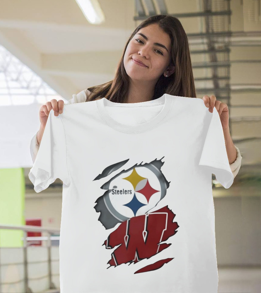 Pittsburgh Steelers Wisconsin Badgers Ripped Fabric T-Shirt