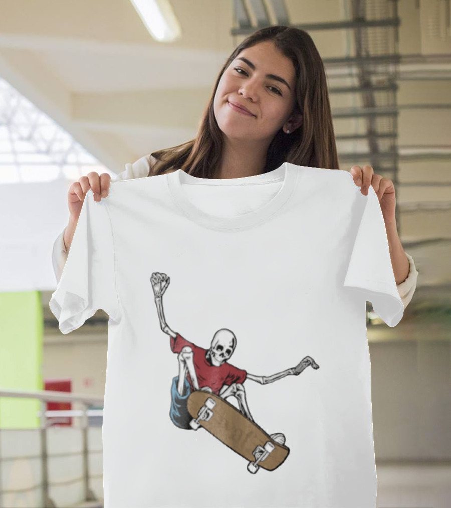 Skeleton Red Skateboard Stunt T-Shirt
