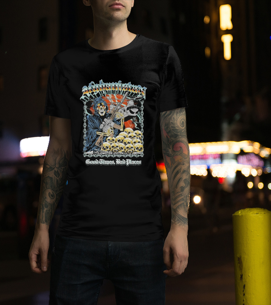 Afghanistan Chrome Skull With Helicopter Good Times Bad Places T-Shirt