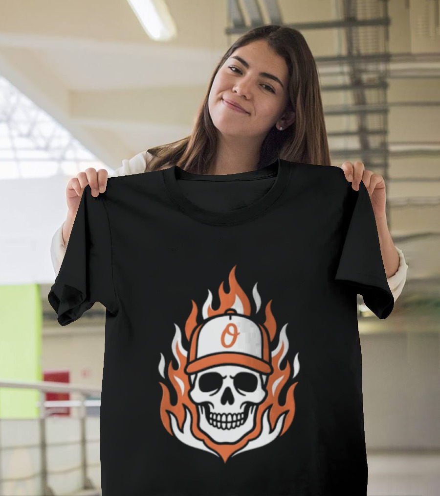 Baltimore Orioles Skull Cap Play Flame Cross Jesus T-Shirt