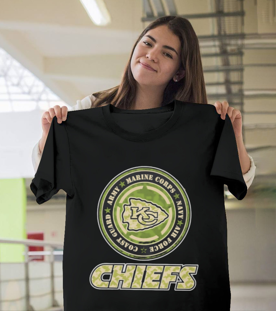 Kansas City Chiefs Military Support Army Marine Corps Navy Air Force Coast Guard Camouflage Chiefs T-Shirt