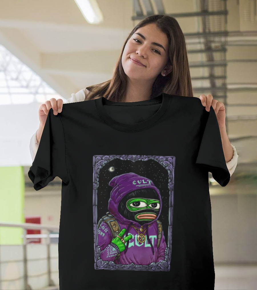 CULT Shiesty Pepe Mask Cosmic Graphic Drawing T-Shirt