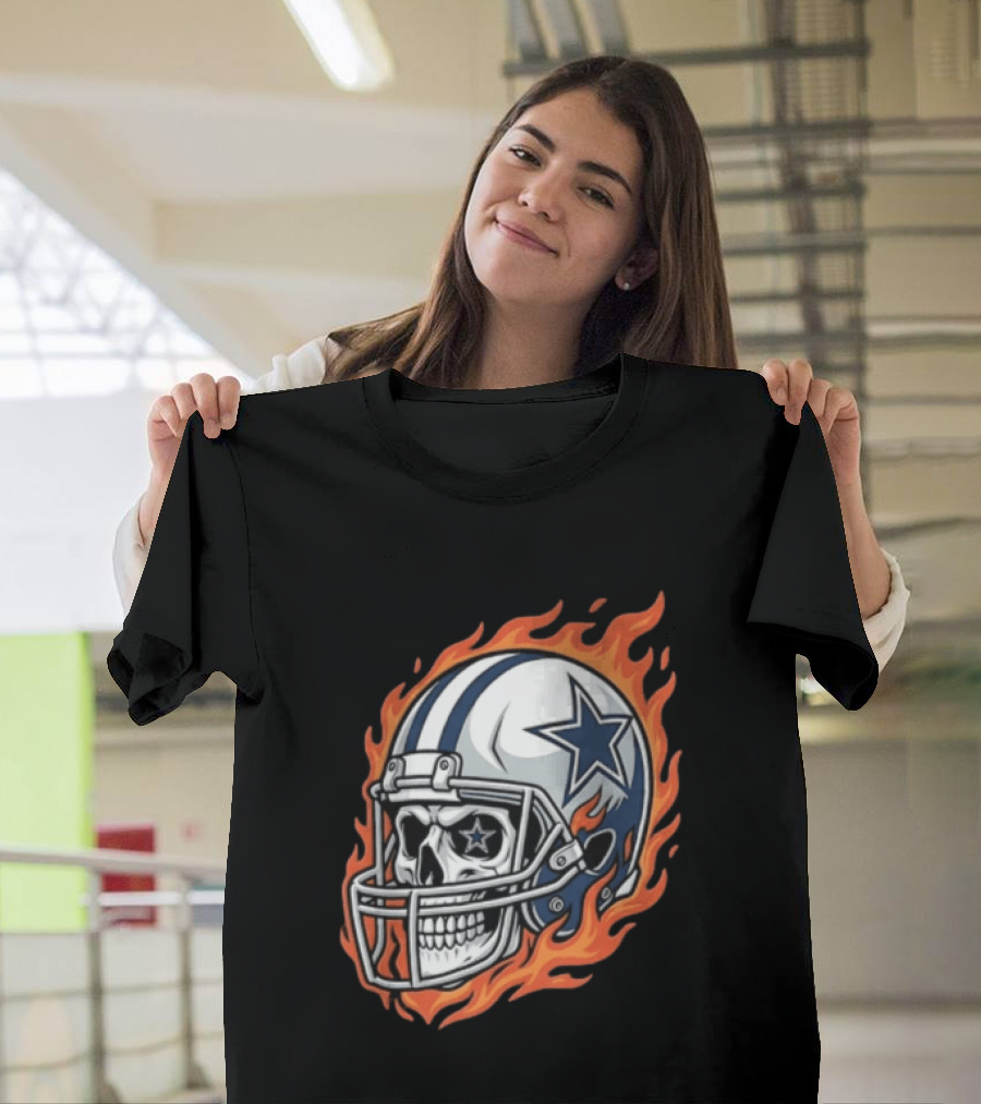 Dallas Cowboys Skull Helmet Flames T-Shirt