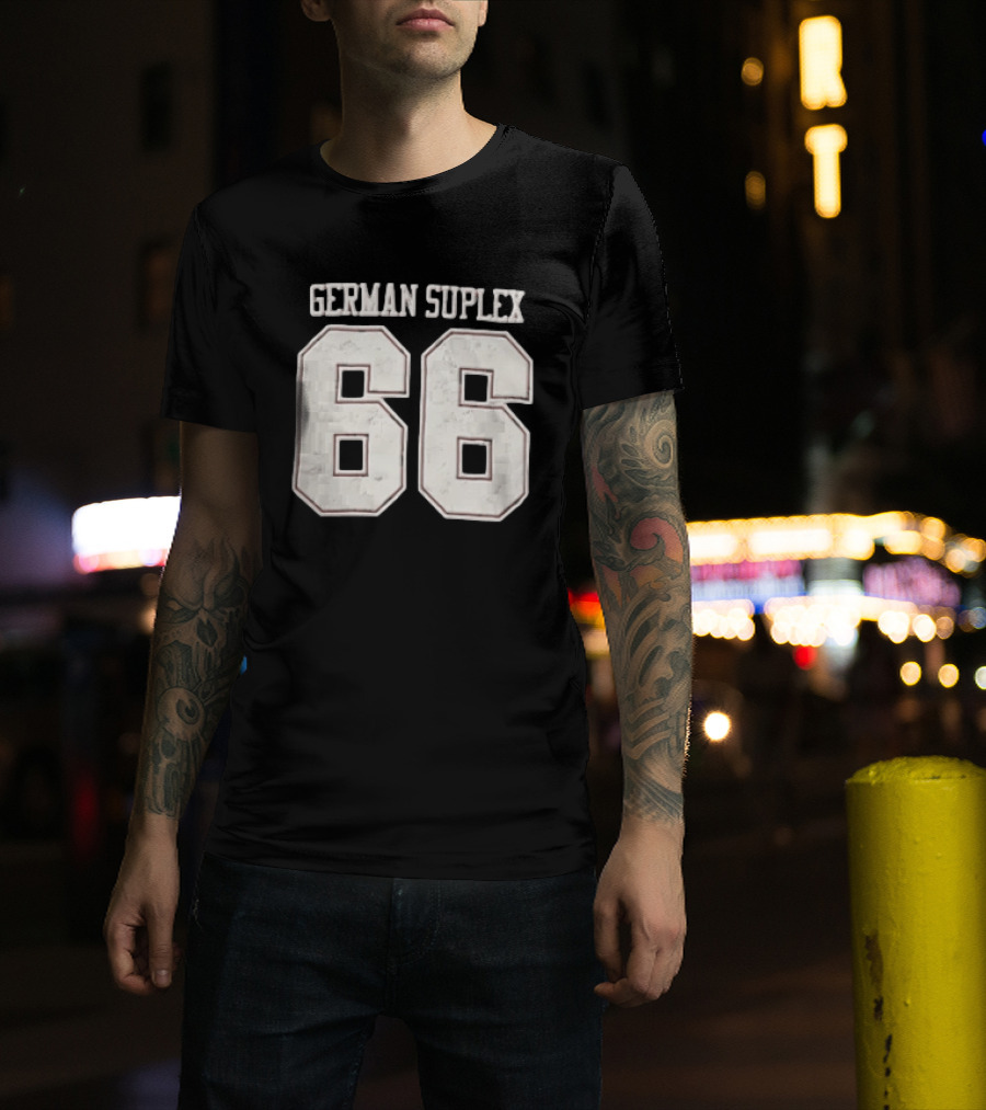 German Suplex 66 Large Varsity Numbers Distressed T-Shirt