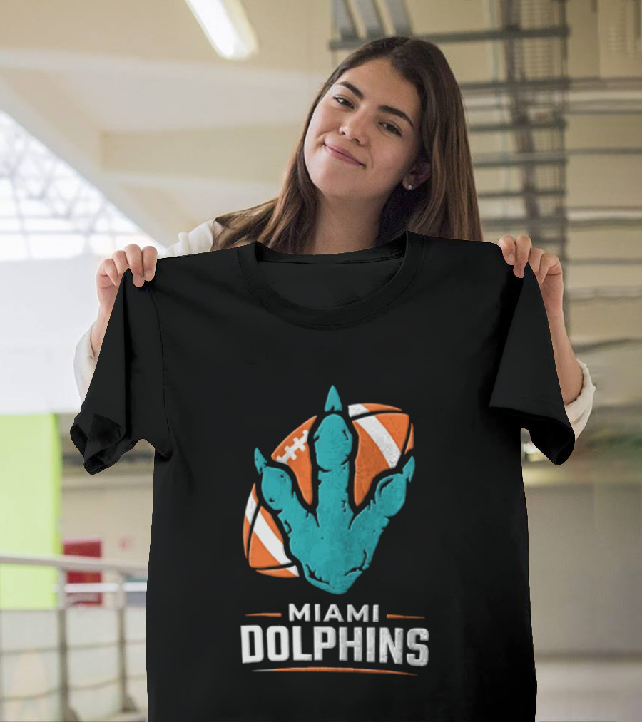 Miami Dolphins Big Roars Football Dinosaur Player Tackled T-Shirt