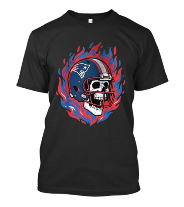 New England Patriots Tom Brady Skeleton Football Helmet Flames T-Shirt