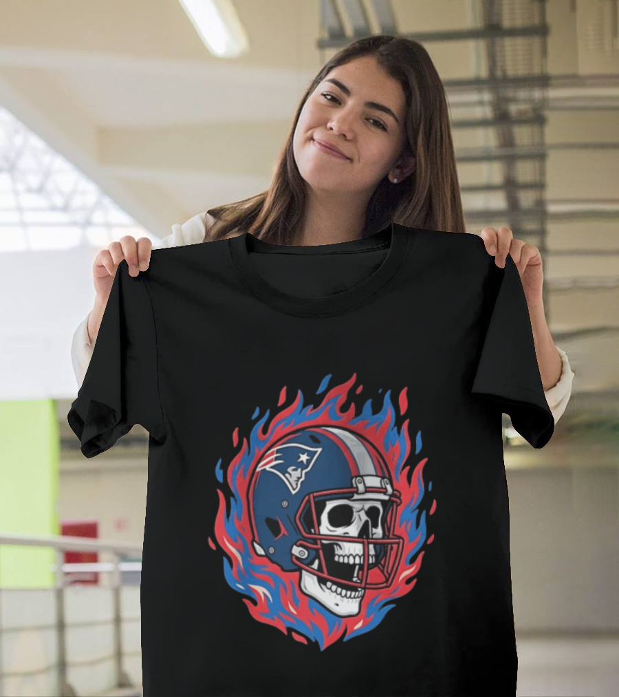 New England Patriots Tom Brady Skeleton Football Helmet Flames T-Shirt