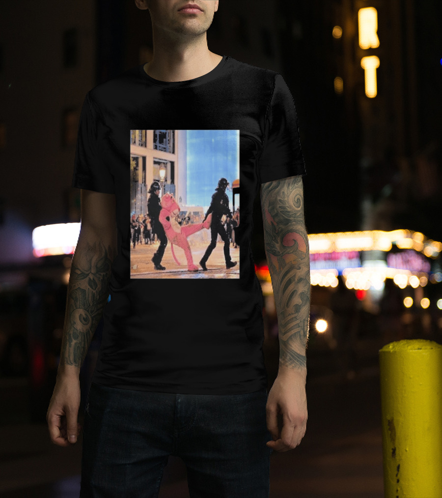 Original Pink Panther France Protests 2026 Police Mascot Arrest Scene T-Shirt