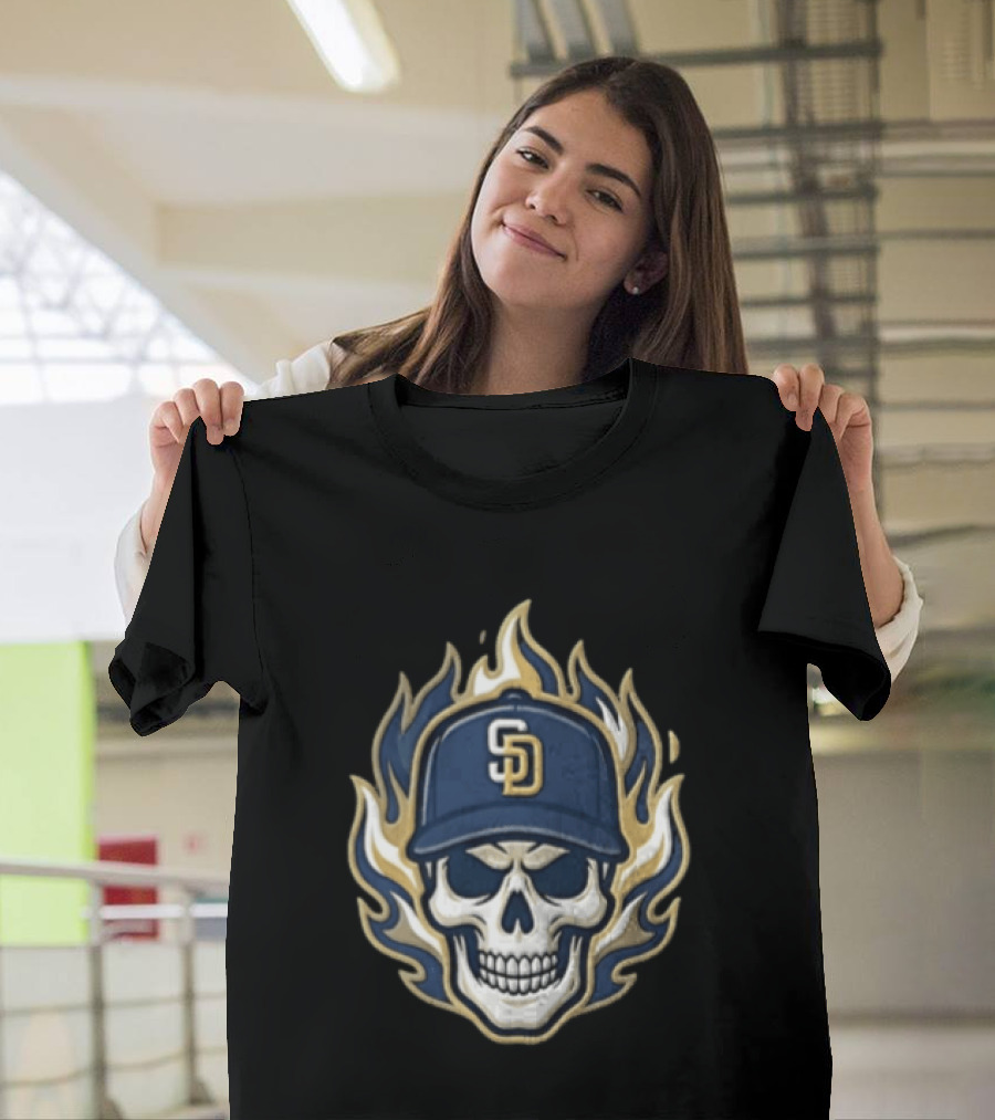 San Diego Padres Skull Cap Flames T-Shirt
