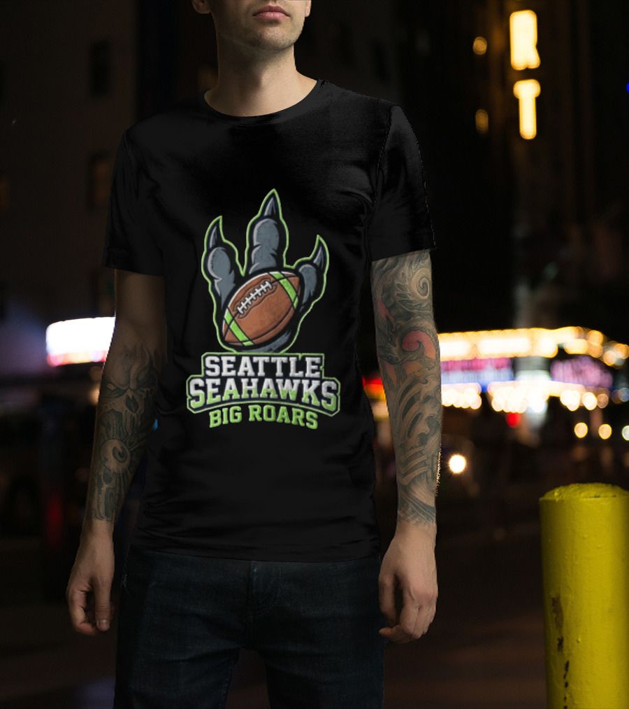 Seattle Seahawks Big Roars Dinosaur Claw Football T-Shirt