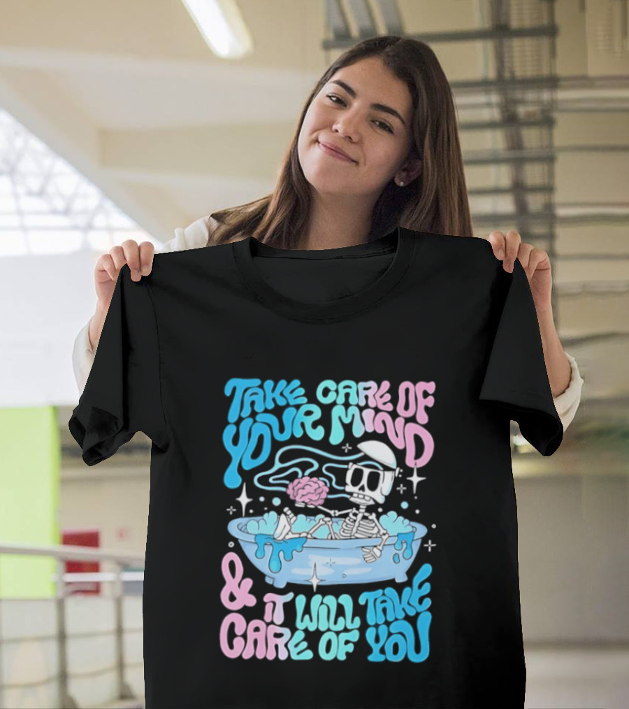 Skeleton Take Care Of Your Mind Neon Pastel Aesthetic T-Shirt