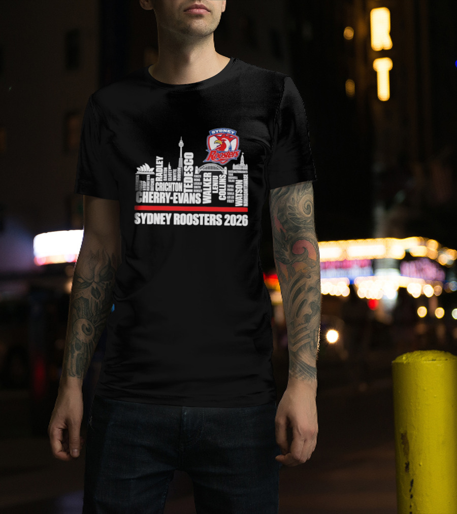 Sydney Roosters 2026 Tedesco Cherry Evans Walker Collins Skyline T-Shirt