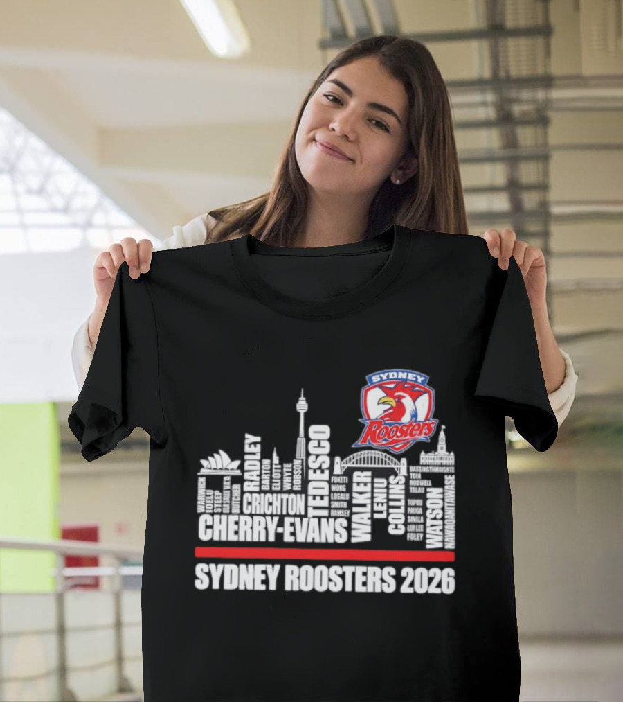 Sydney Roosters 2026 Tedesco Cherry Evans Walker Collins Skyline T-Shirt
