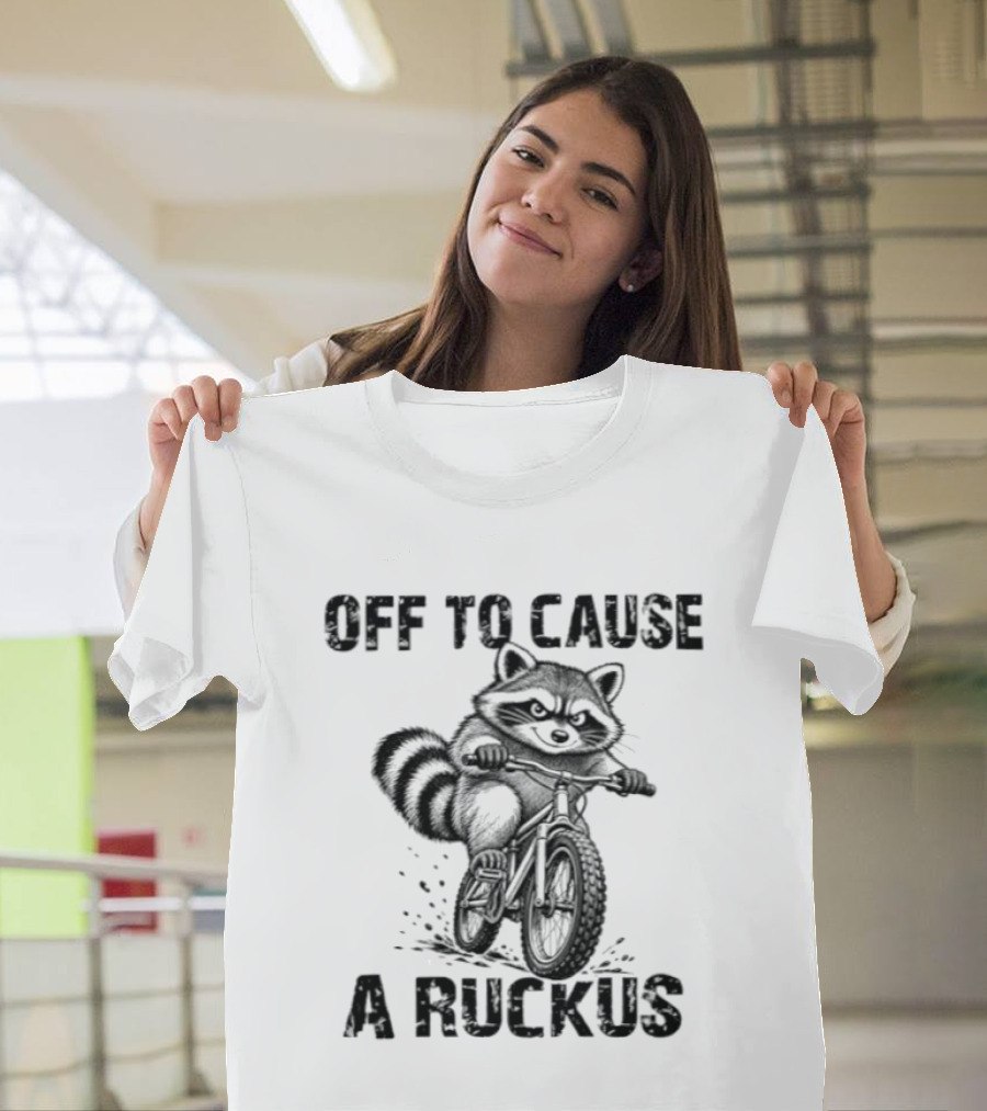 Raccoon Off To Cause A Ruckus Mischievous Adventure T-Shirt