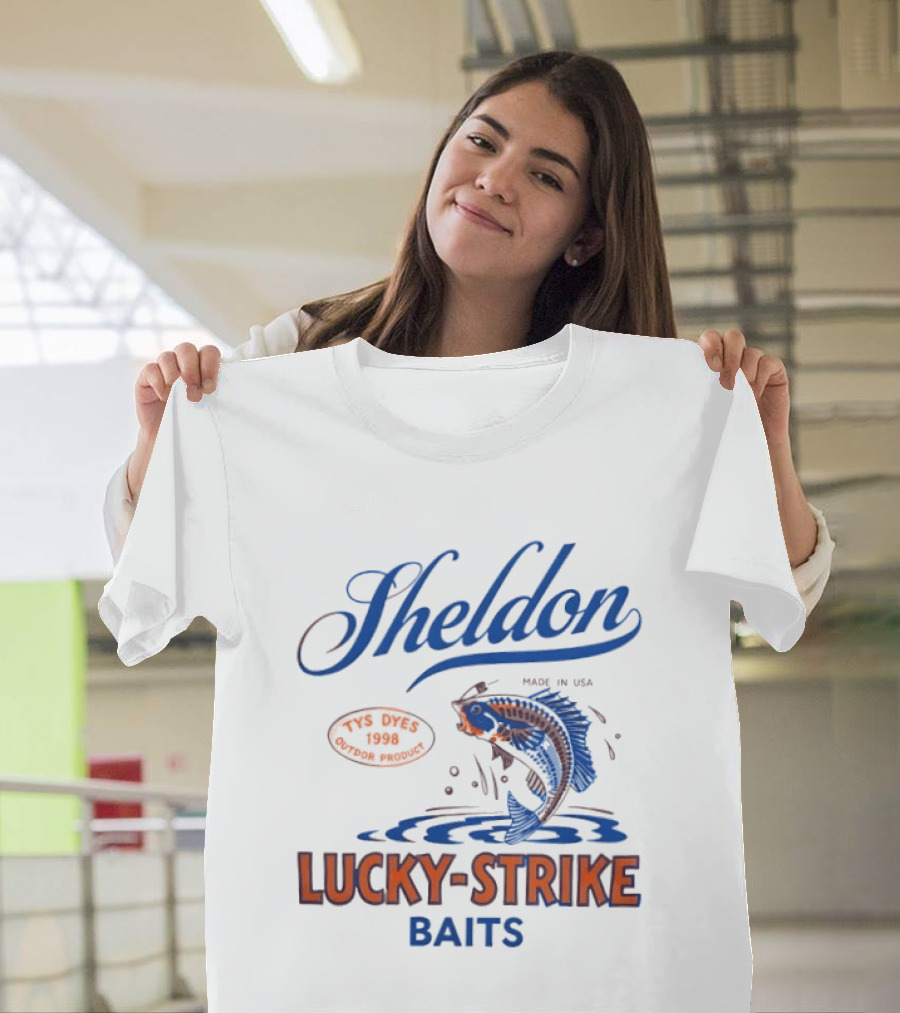 Sheldon Lucky Strike Baits Fishing Made In USA Bass Jumping Water T-Shirt