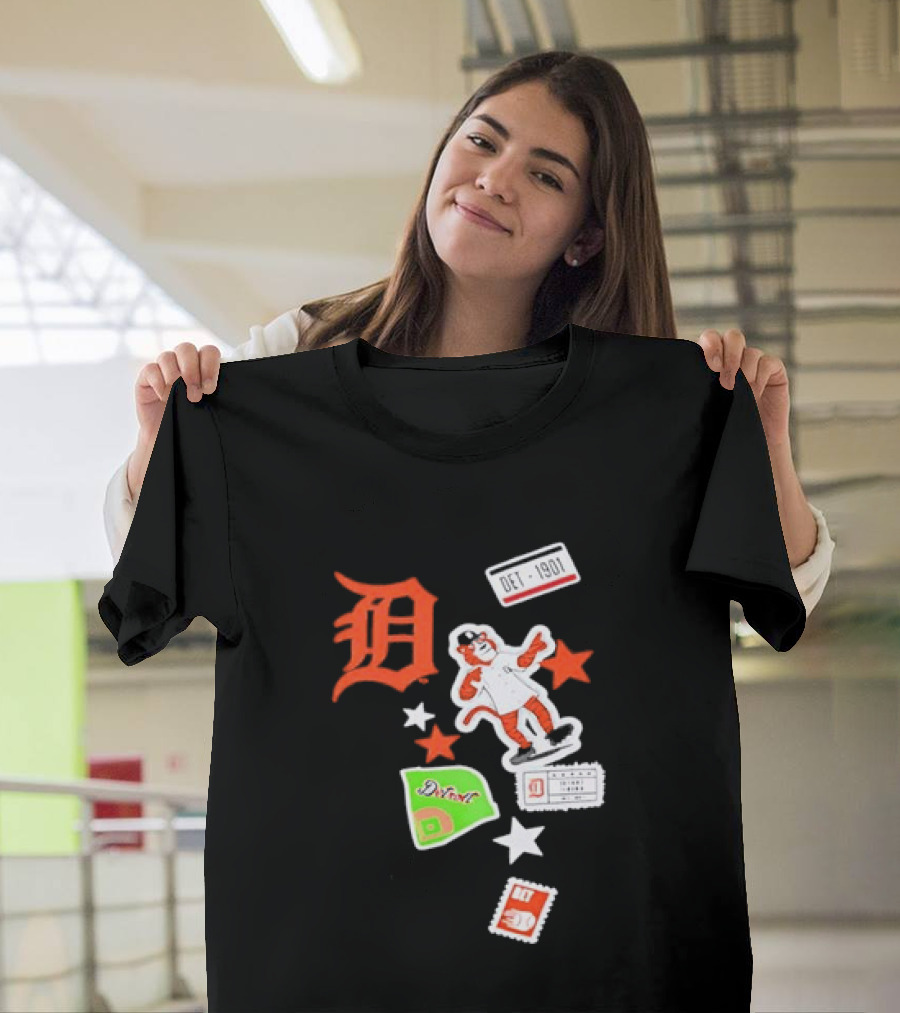 Detroit Tigers New Era Navy City Patch Stars Vintage Baseball Tiger T-Shirt