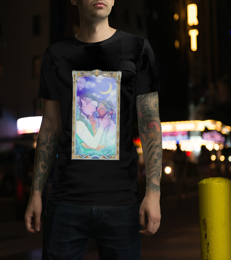 Fantasy Elf Couple 2026 Pride Moon Constellation Floral Romance T-Shirt