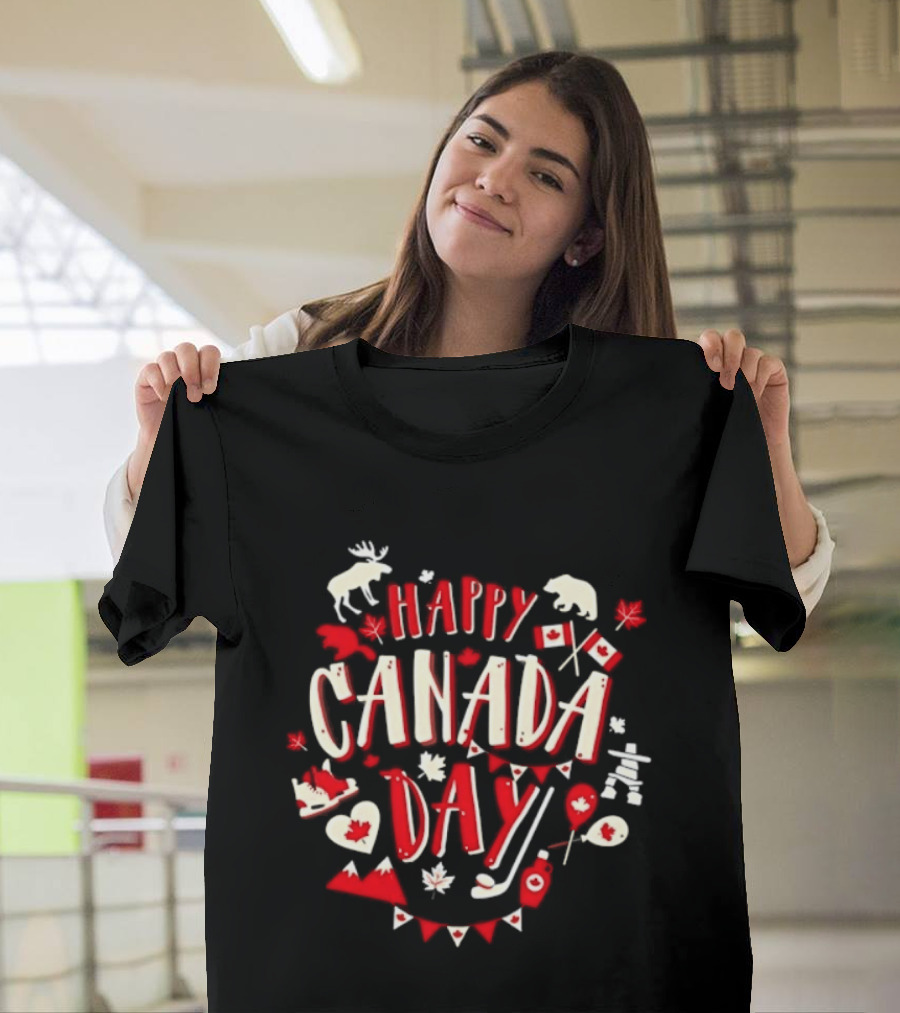 Happy Canada Day Moose Maple Leaf Flag Celebration T-Shirt