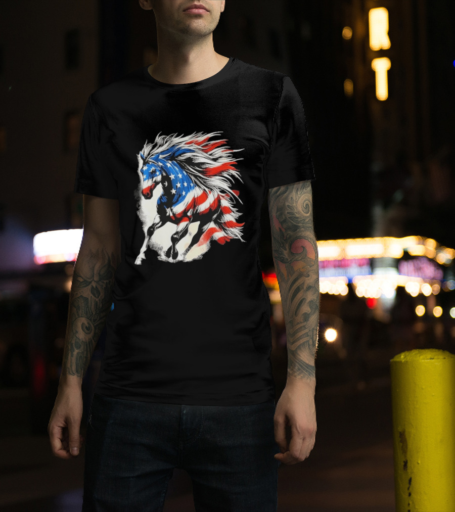 Patriotic Gallop Horse American Flag 4th Of July USA 2026 T-Shirt