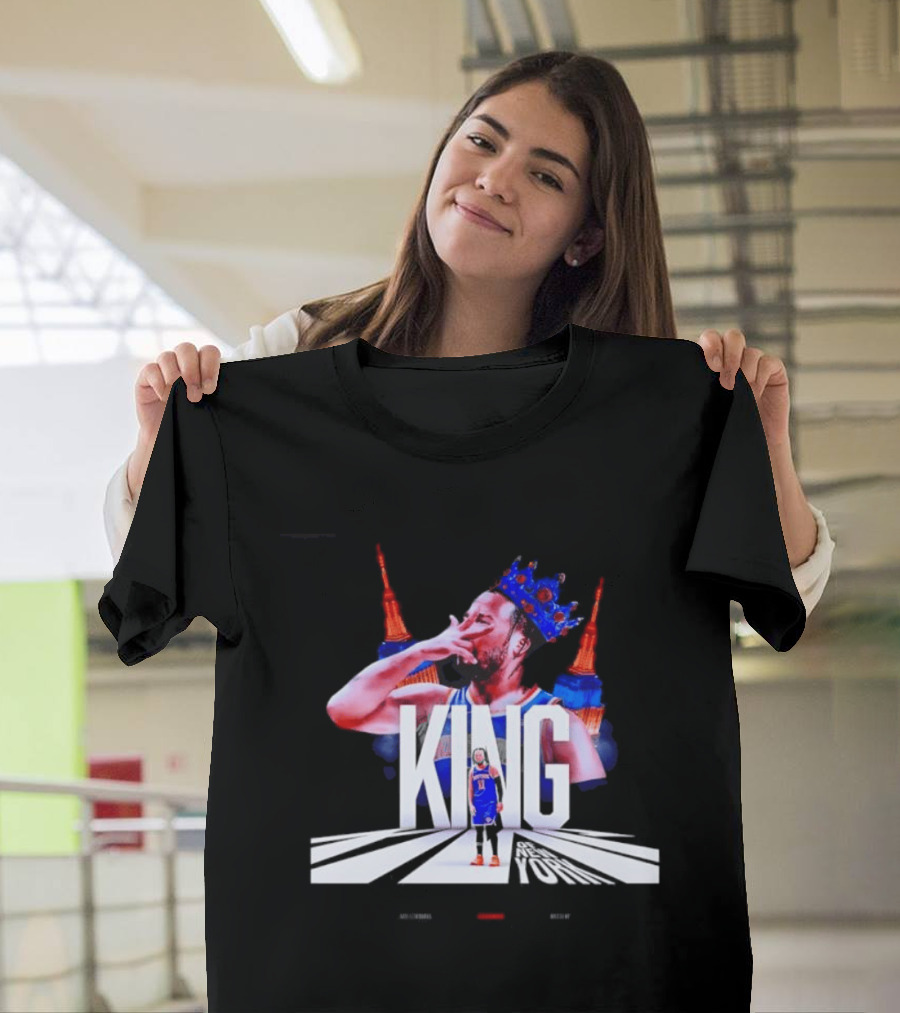King Of New York Jalen Brunson Crown Basketball Statue Liberty Skyline T-Shirt