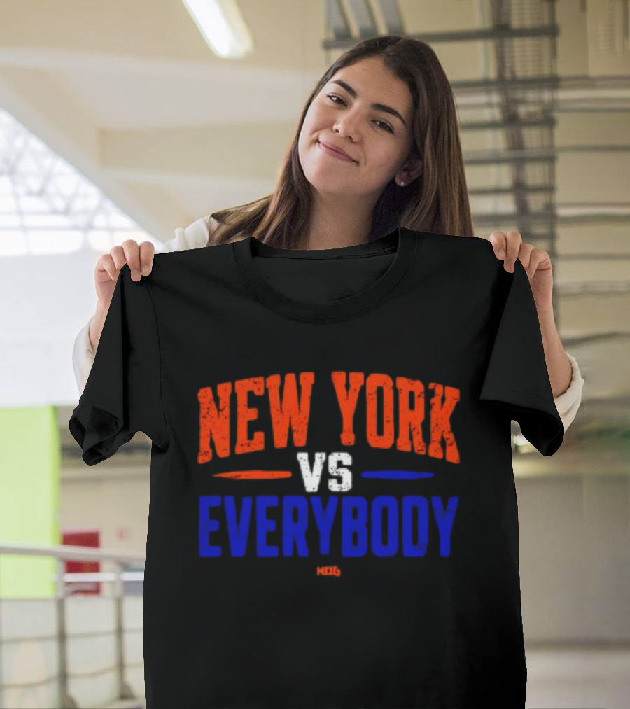 New York Vs Everybody Bold Red White Blue Distressed T-Shirt