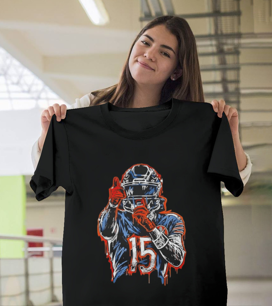 Rome Odunze Chicago Bears Number 15 Football Art Quietly Building T-Shirt