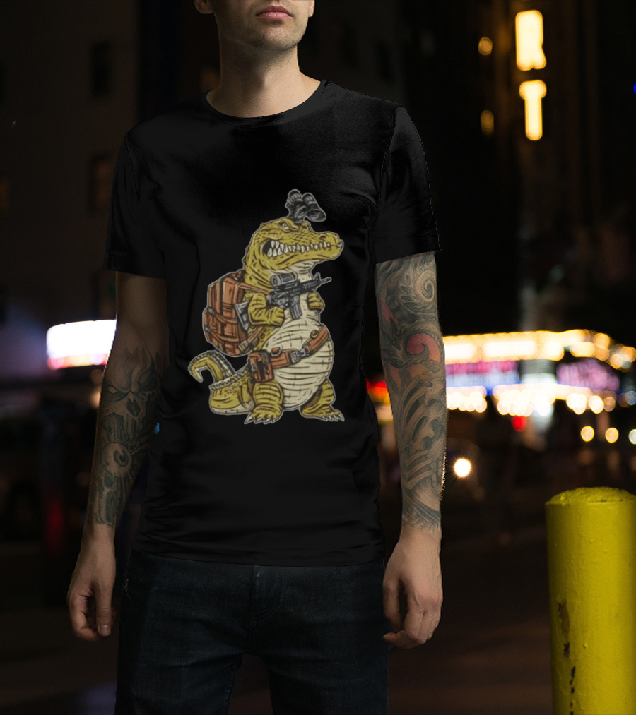 Tactical Alligator With Firearm And Backpack T-Shirt