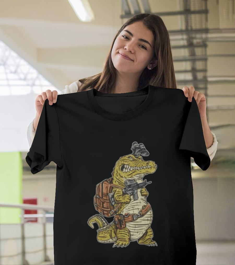 Tactical Alligator With Firearm And Backpack T-Shirt