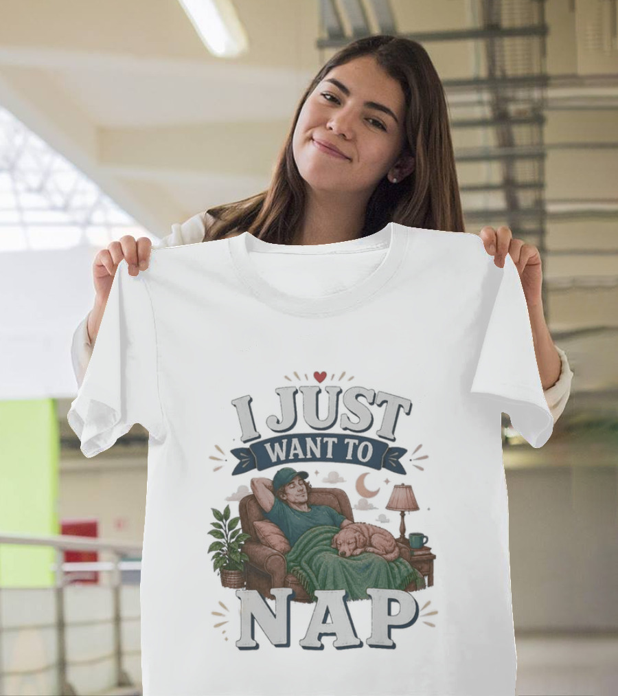 I Just Want To Nap Cozy Scene With Chair And Dog T-Shirt