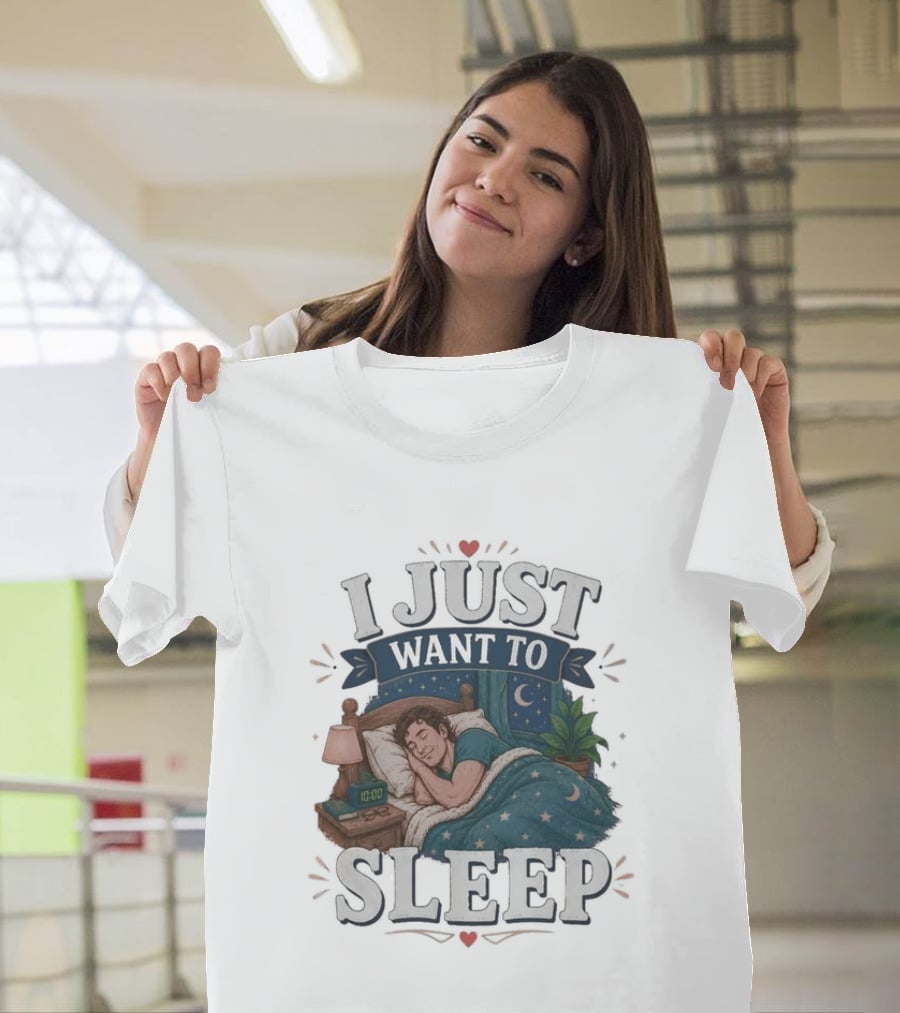 I Just Want To Sleep Cozy Bed Nighttime Scene T-Shirt