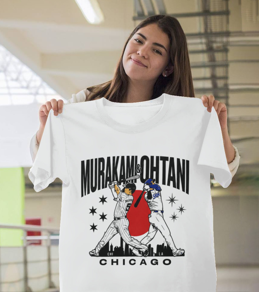 Murakami Ohtani Chicago LA Baseball Rivalry Japan Red Sun Skyline T-Shirt