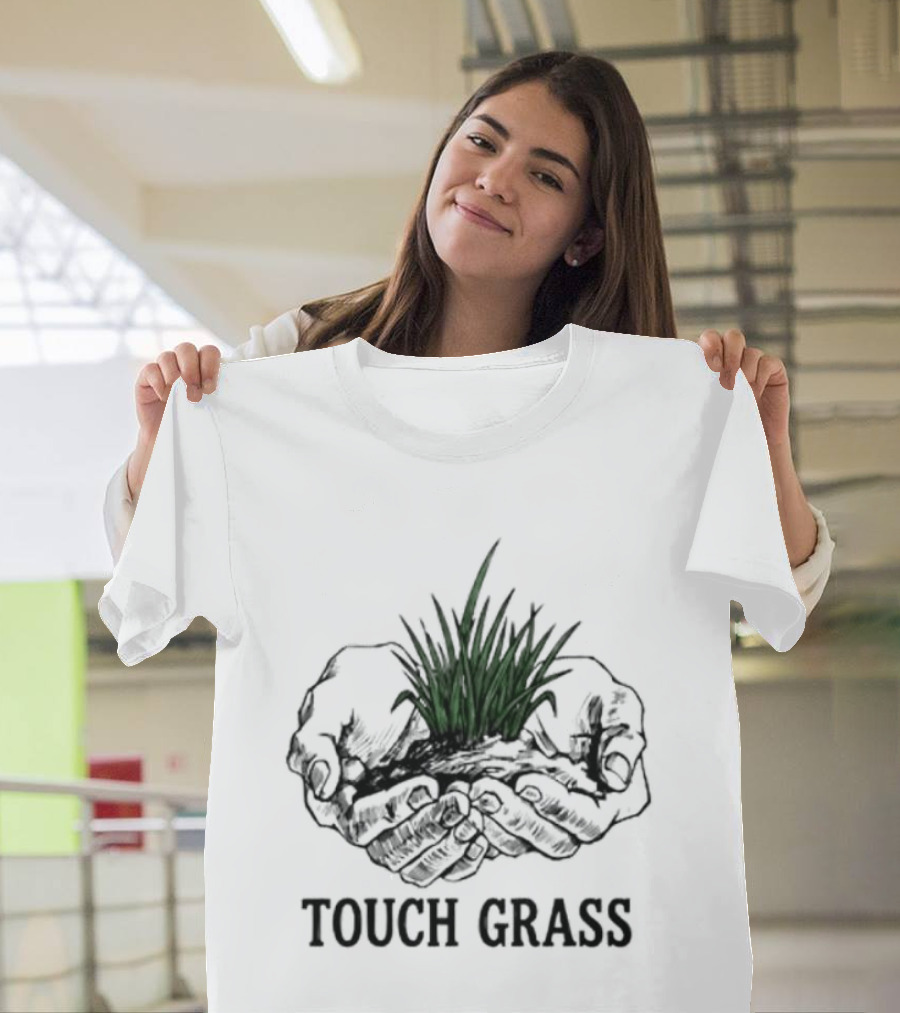 Touch Grass Hands Holding Earth And Soil Meme T-Shirt