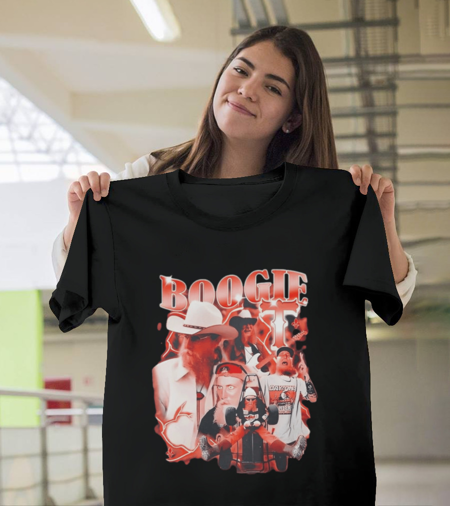 Boogie Get Faced Cowboy Hat Guitar Racing Collage T-Shirt