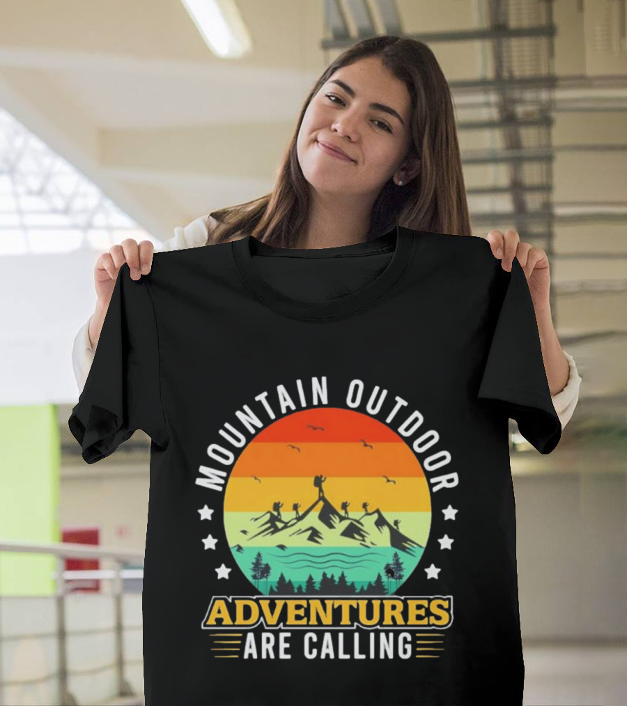 Mountain Outdoor Adventures Are Calling Vintage Sunset Hiking T-Shirt