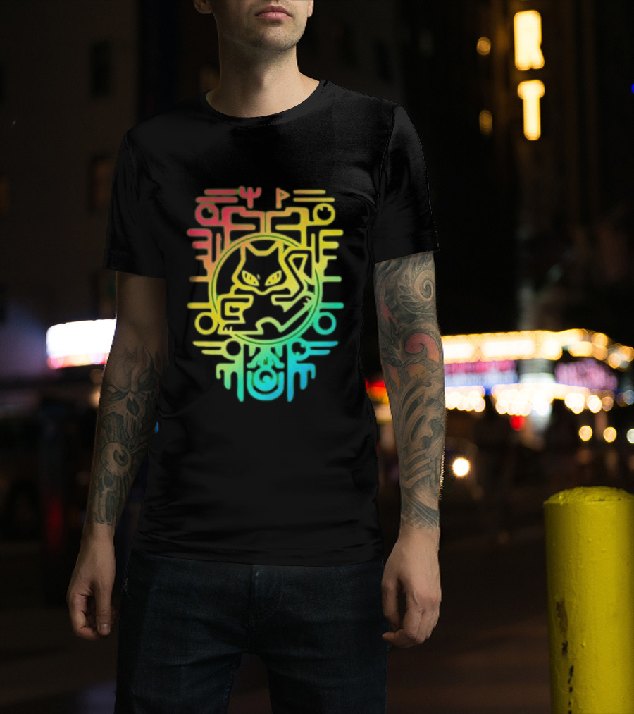 Og Ancient Mew And Mewtwo Pokemon Holographic Hieroglyphic T-Shirt