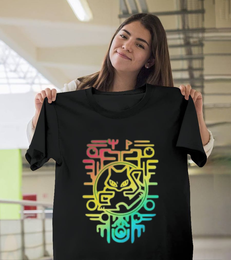 Og Ancient Mew And Mewtwo Pokemon Holographic Hieroglyphic T-Shirt