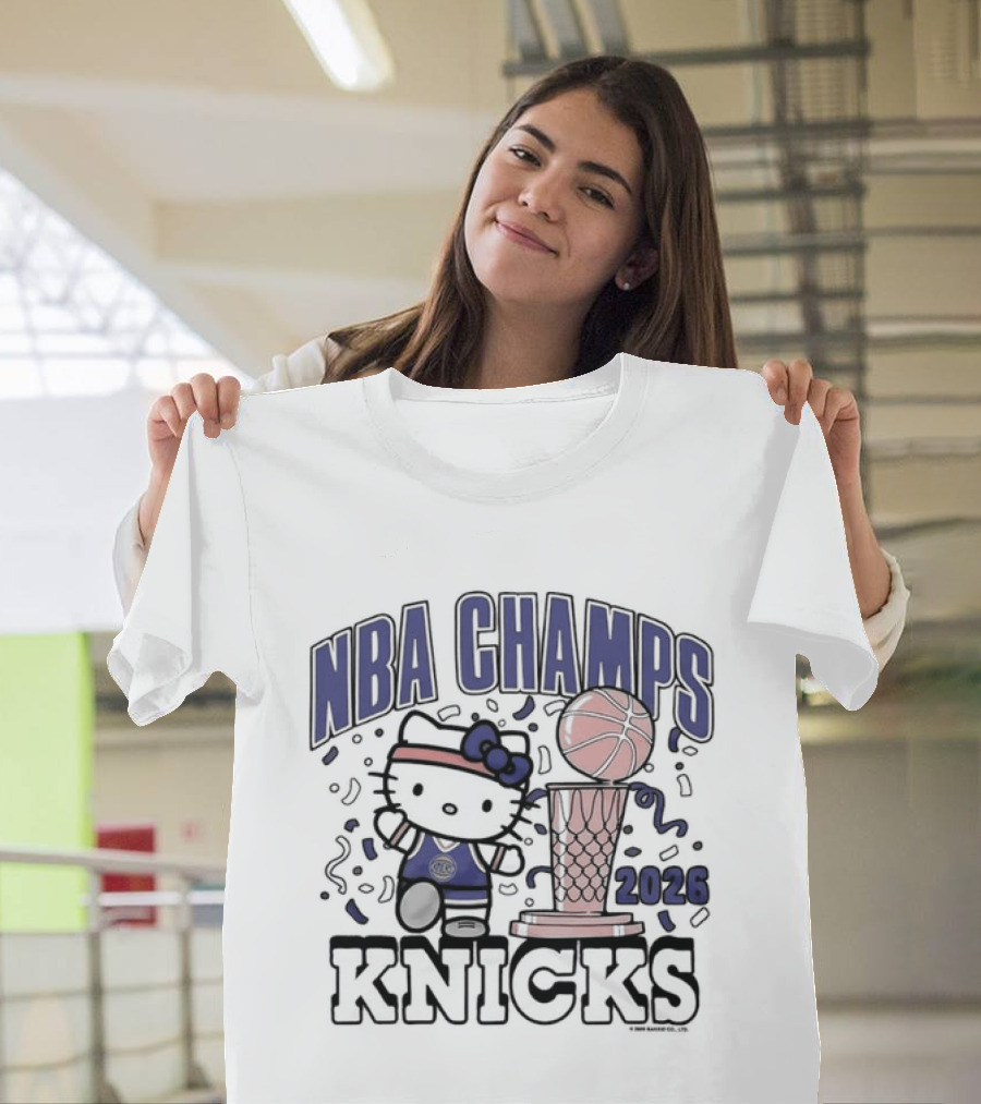 NBA Champs 2026 Knicks Hello Kitty Basketball Celebration T-Shirt