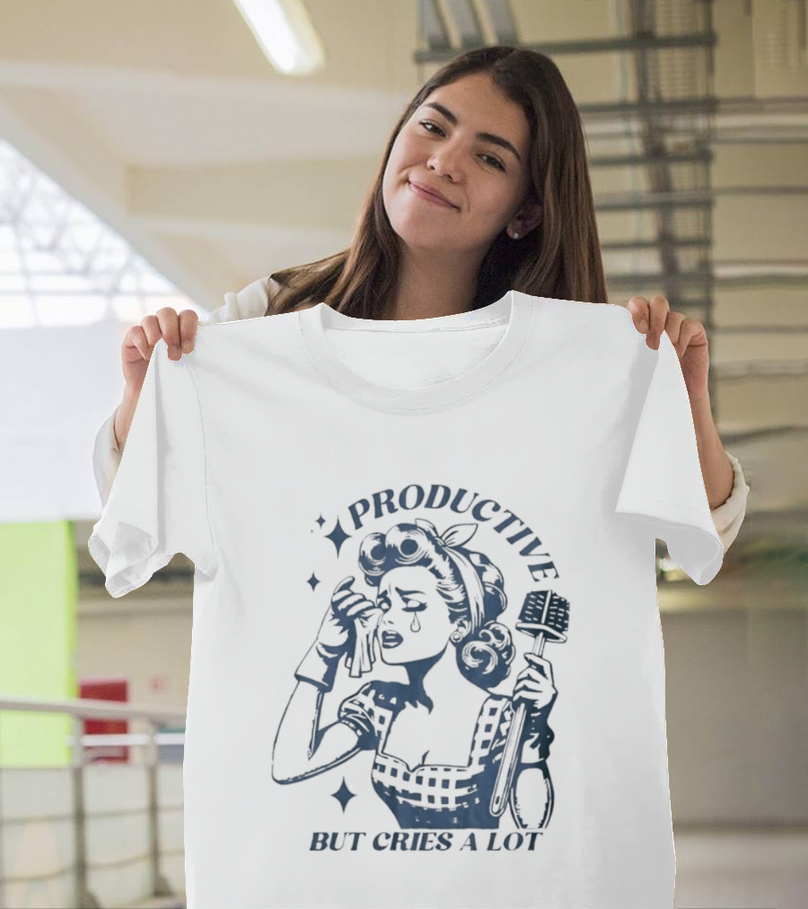 Productive But Cries A Lot Retro Housewife Aesthetic T-Shirt