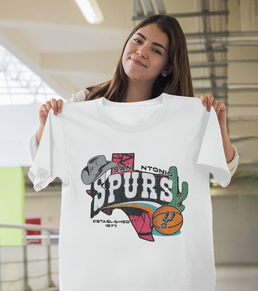 San Antonio Spurs Established 1973 Texas Map Basketball Cactus Cowboy Hat T-Shirt