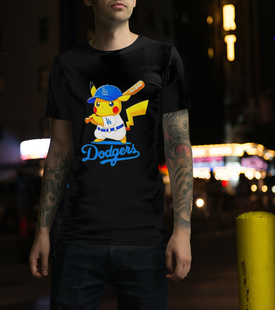 Andree Pikachu Dodgers LA Baseball Batting T-Shirt