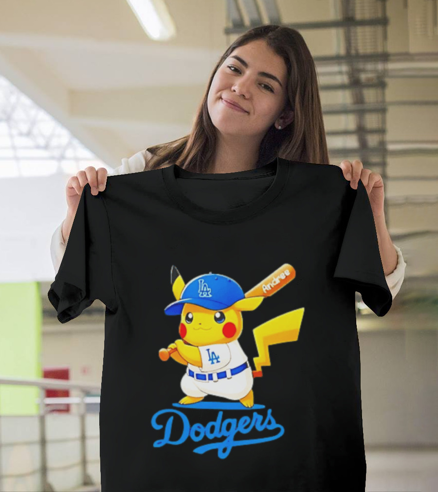Andree Pikachu Dodgers LA Baseball Batting T-Shirt
