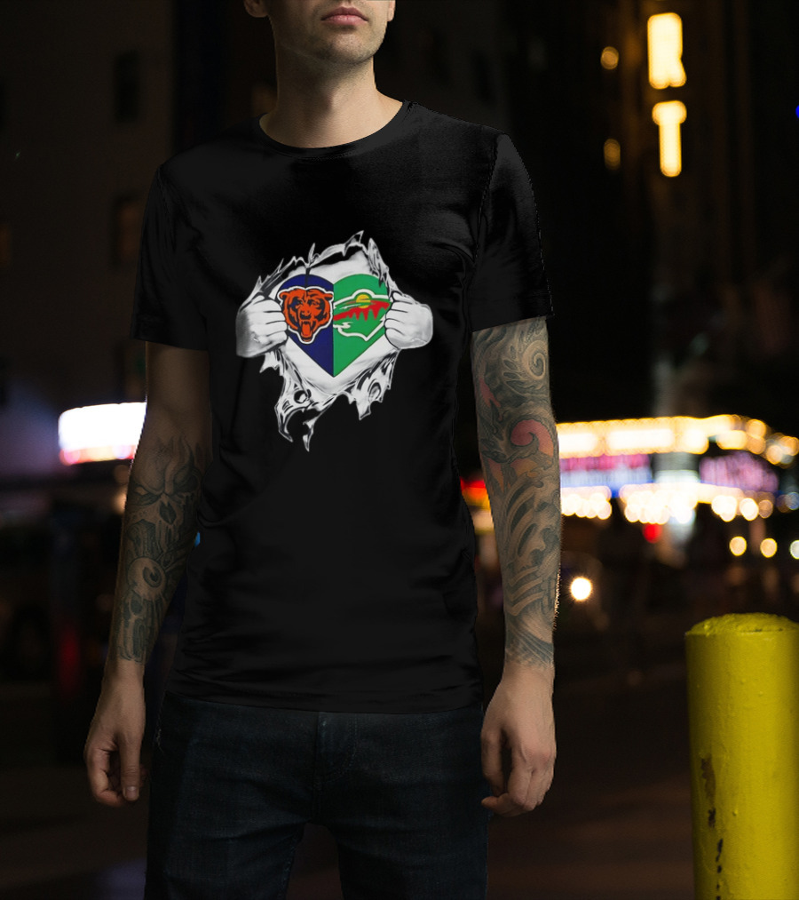 Bears Wild Heart Ripping Open Dual Fans T-Shirt