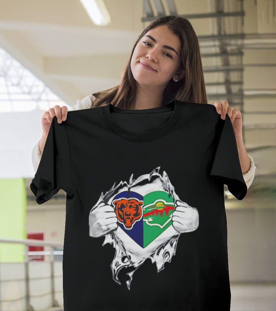 Bears Wild Heart Ripping Open Dual Fans T-Shirt