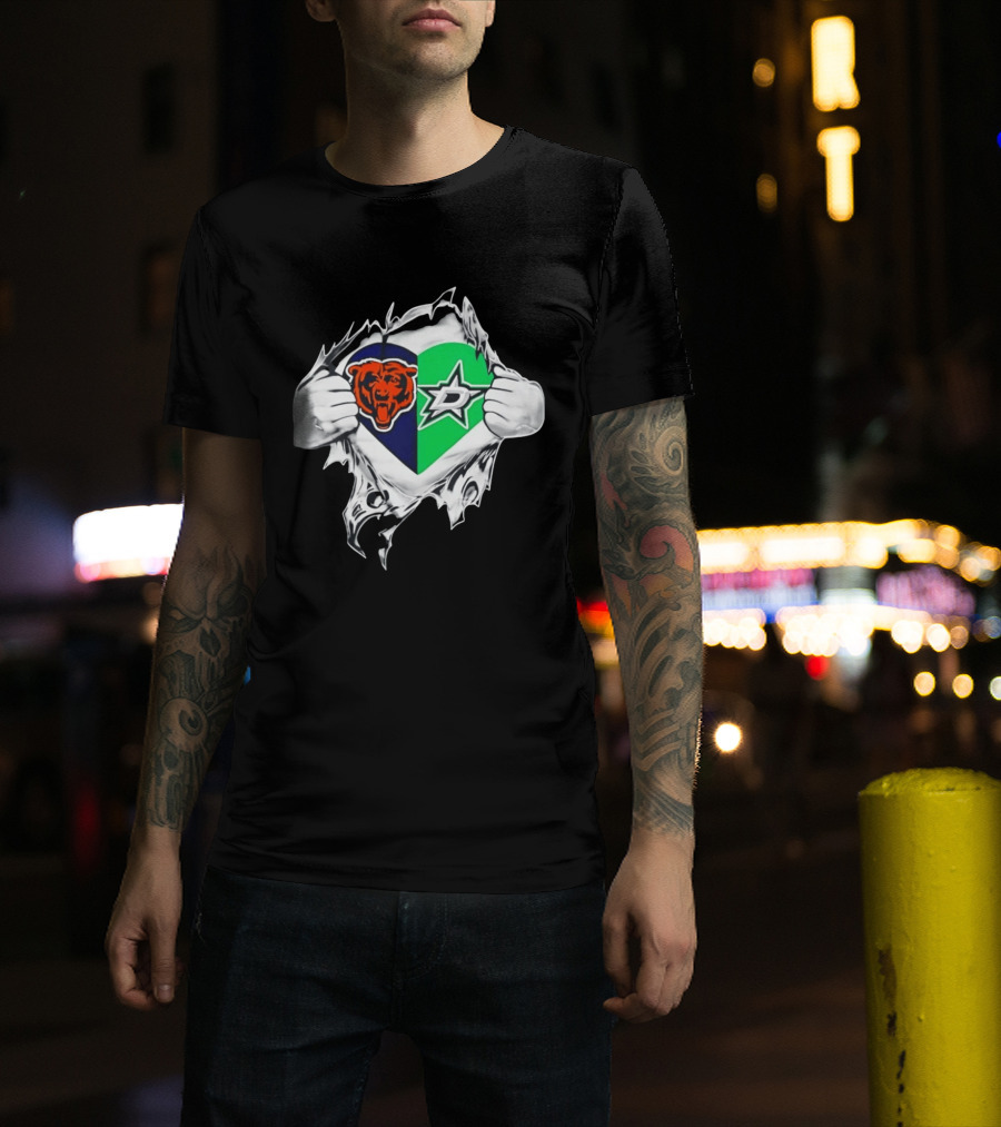 Chicago Bears Dallas Stars Heart Ripping Skin T-Shirt