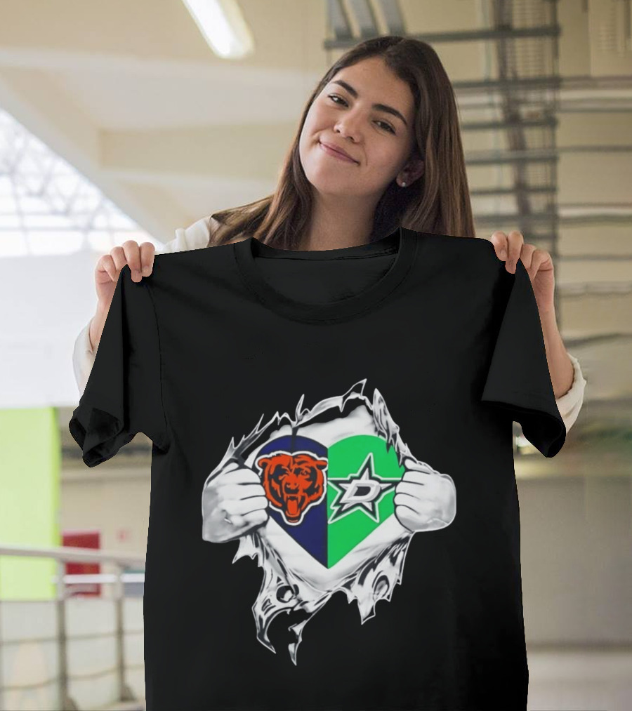 Chicago Bears Dallas Stars Heart Ripping Skin T-Shirt